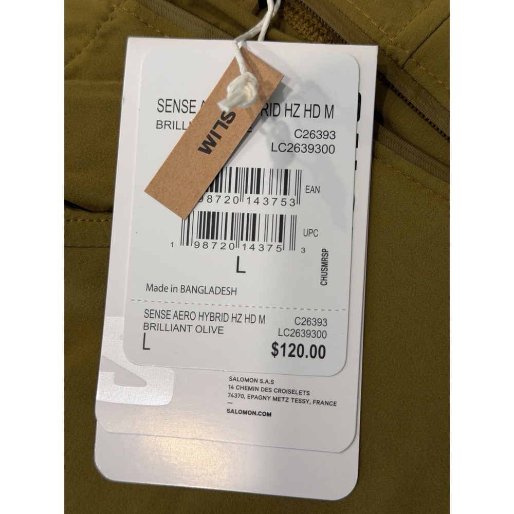Salomon Sense Aero Hybrid HZ Hoodie Brilliant Olive LC2639300 Mens Large NWT - Picture 3 of 14